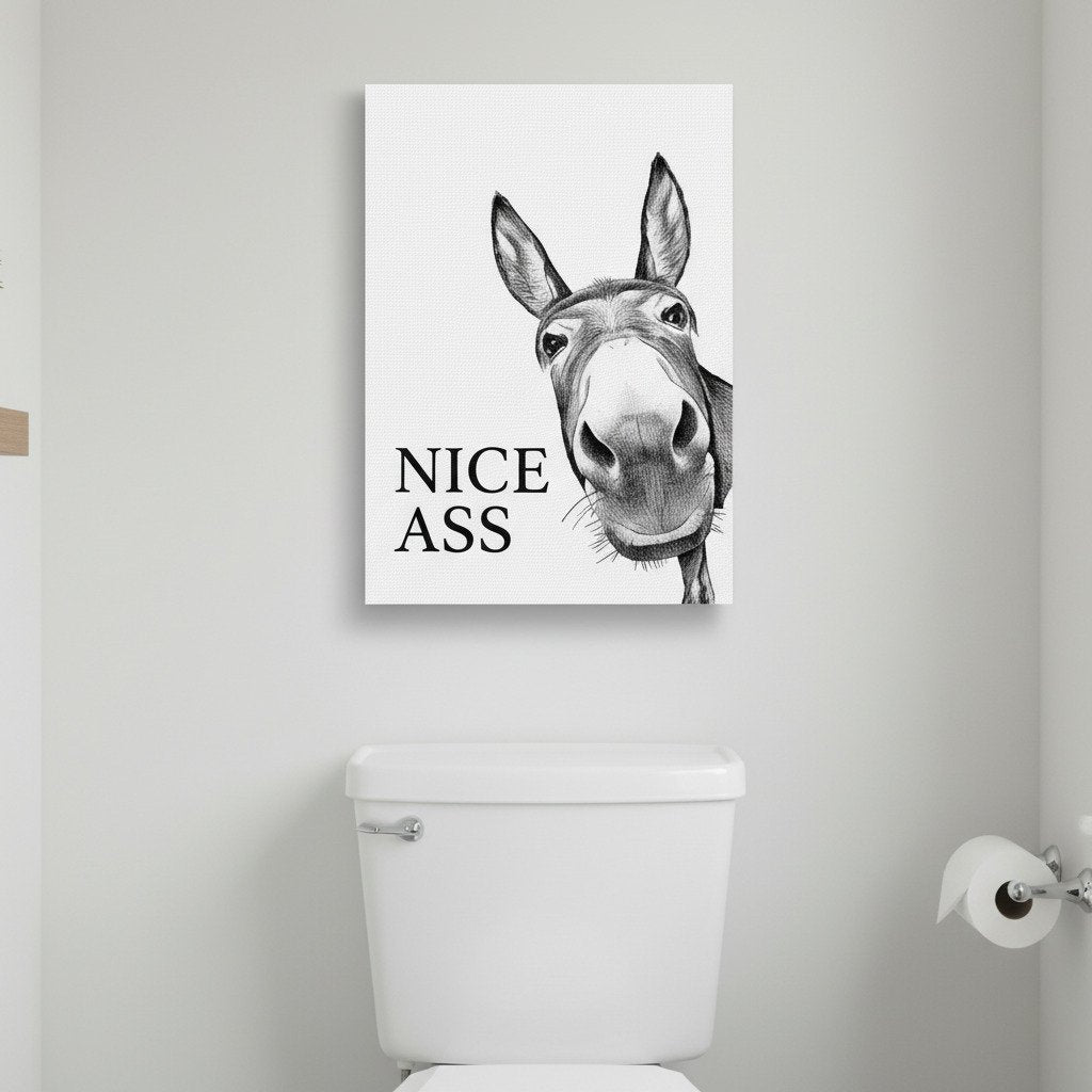 🥂 New Year, New Style: 50% Off Everything!Funny Bathroom Wall Art - "Nice Ass" Donkey Print