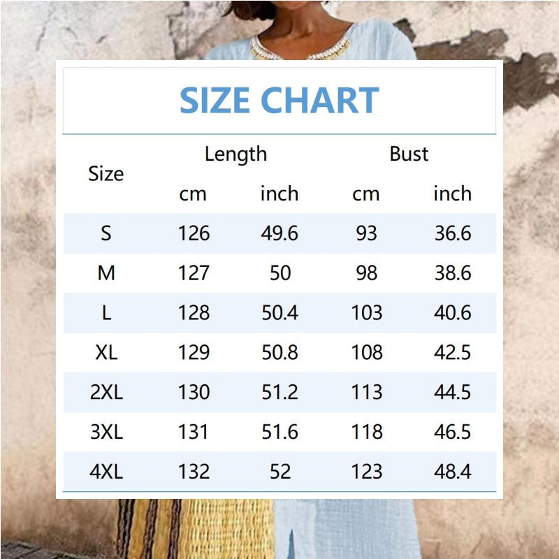 Women's Casual Loose Cotton Linen Embroidered Split Dress