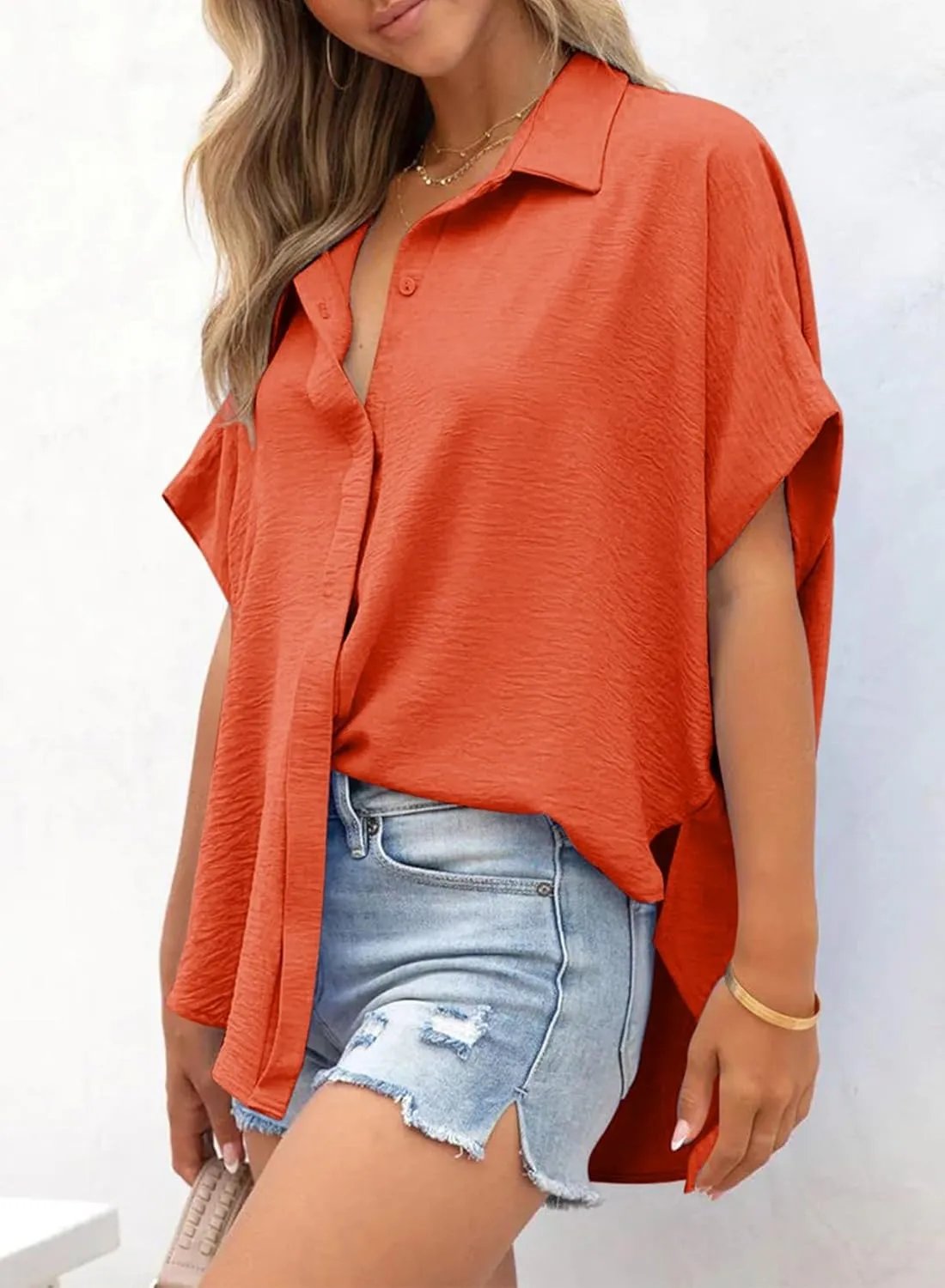 🔥Hot Sale 50% Off💥🎁Women's Loose Fit Casual Button Short Sleeve Shirt Tops