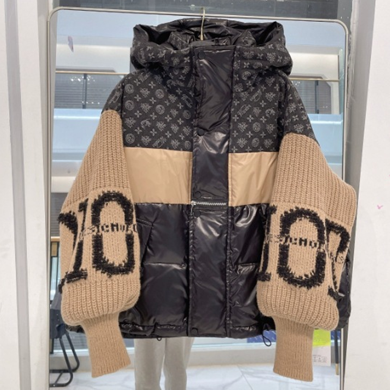 ⏰Last Day Hot Sale!!⌛Patchwork Design Puffer Coat with Knit Sleeves