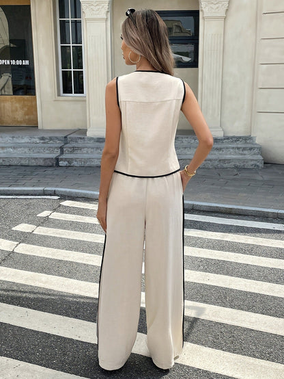 ☀️ 60% OFF TODAY ☀️ Women's Sleeveless Tank & Pants Set - Contrast Binding, Drawstring Waist | Trendy Co-ord, Breathable & No-Fuss Outfits | UK Sizes