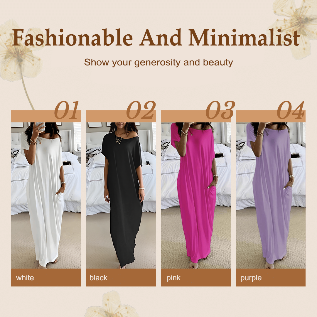 💃Last Day Special Discount❤️🥰Women's Summer Casual Loose Solid Color Short-Sleeve Long Dress