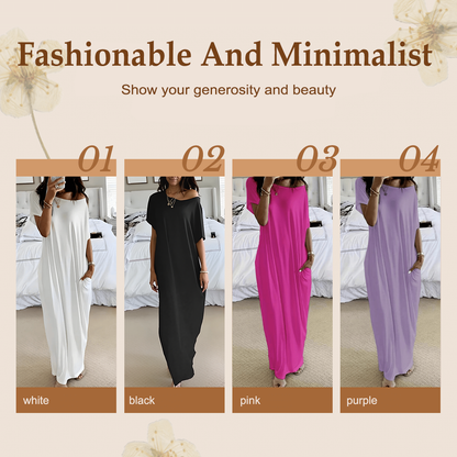 💃Last Day Special Discount❤️🥰Women's Summer Casual Loose Solid Color Short-Sleeve Long Dress
