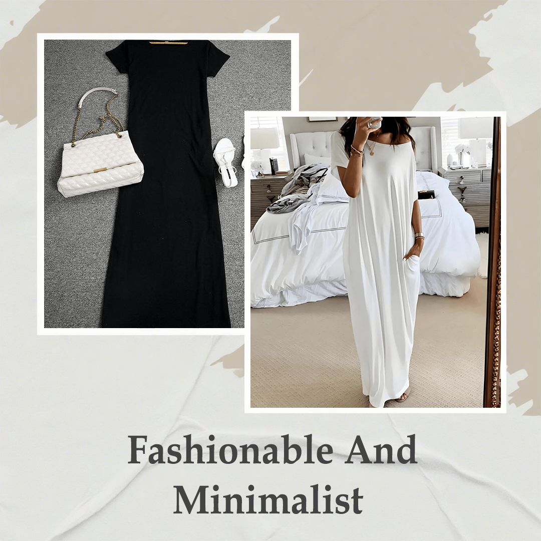 💃Last Day Special Discount❤️🥰Women's Summer Casual Loose Solid Color Short-Sleeve Long Dress