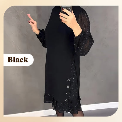 🔥Round neck dresses with plain rhinestones for women