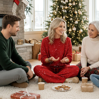 ✨🎅Last-Minute Christmas Offers 🎄⏰Women's Glitter Pullover Sweater & Pants 2-Piece Set