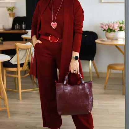 🔥 DON’T MISS OUT!⏰Elegant 3-piece set including long cardigan, top and pants💞