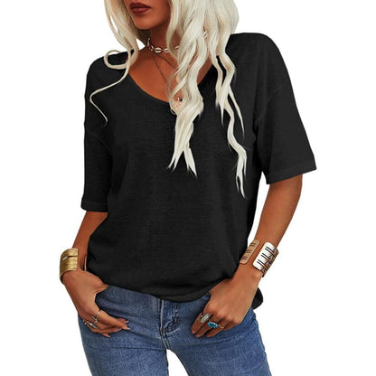 💖2025 Summer Sale 49% OFF💥Women's Solid Color V-Neck T-shirt