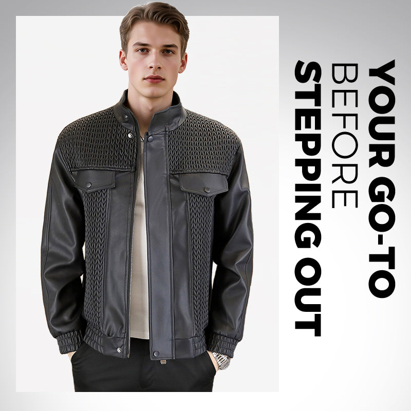⏰Limited Time Offer! Men's Fashion Barley-Weave Leather Jacket
