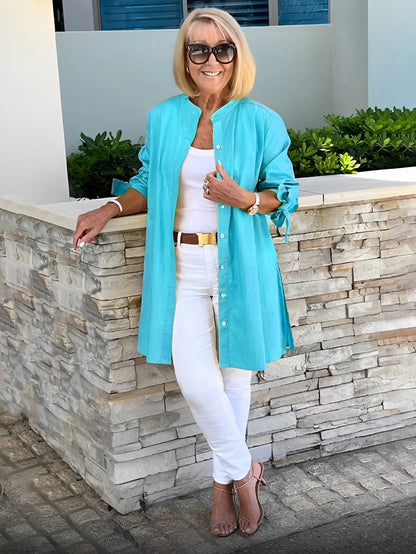 ⏳ Limited time 50% off! 💥Solid Color Long Cotton Shirt Jackets For Women（The more you buy, the higher the discount）