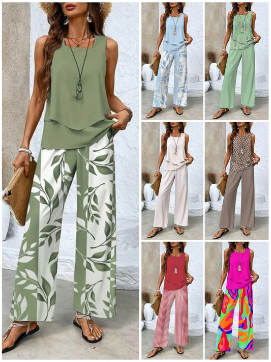 🌺Women's Trendy Print 2 Piece Outfits Sleeveless Top & Pants