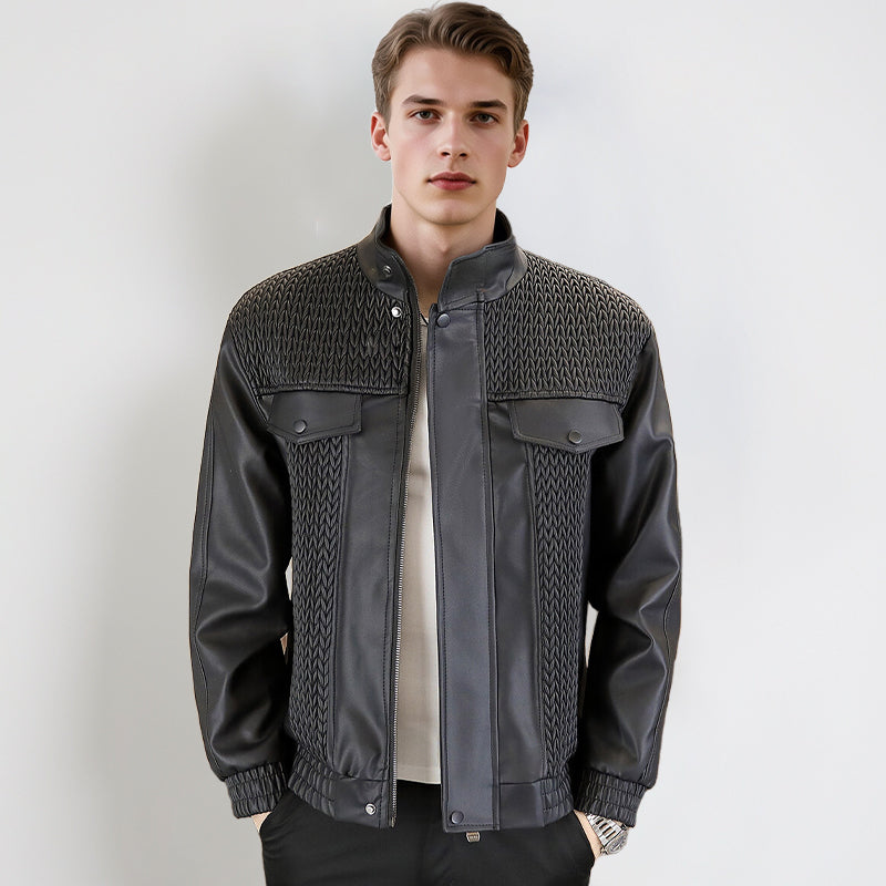 ⏰Limited Time Offer! Men's Fashion Barley-Weave Leather Jacket