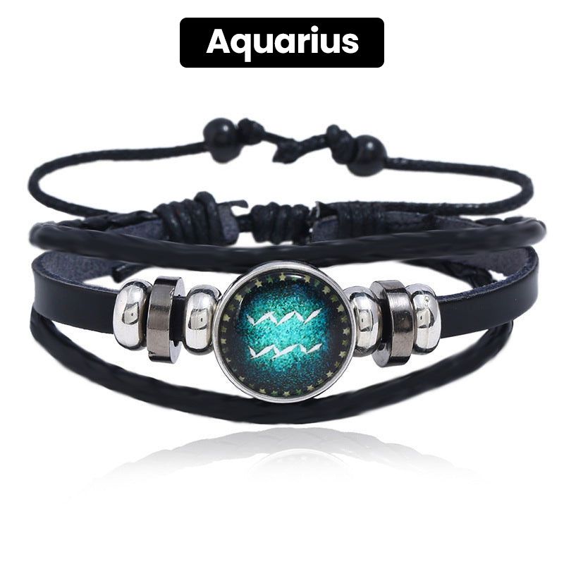 🎁Great Gift🌌Luminous 12 Constellations Bead Leather Woven Bracelet