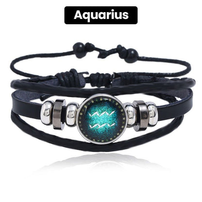 🎁Great Gift🌌Luminous 12 Constellations Bead Leather Woven Bracelet