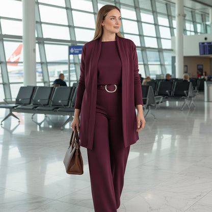 🔥 DON’T MISS OUT!⏰Elegant 3-piece set including long cardigan, top and pants💞