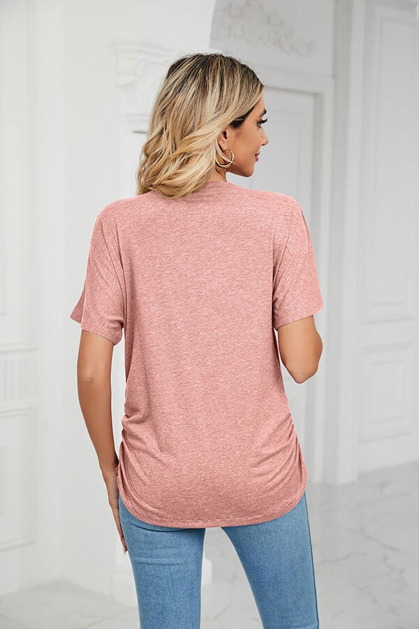 Women's V Neck Dolman Tops with Side Shirring