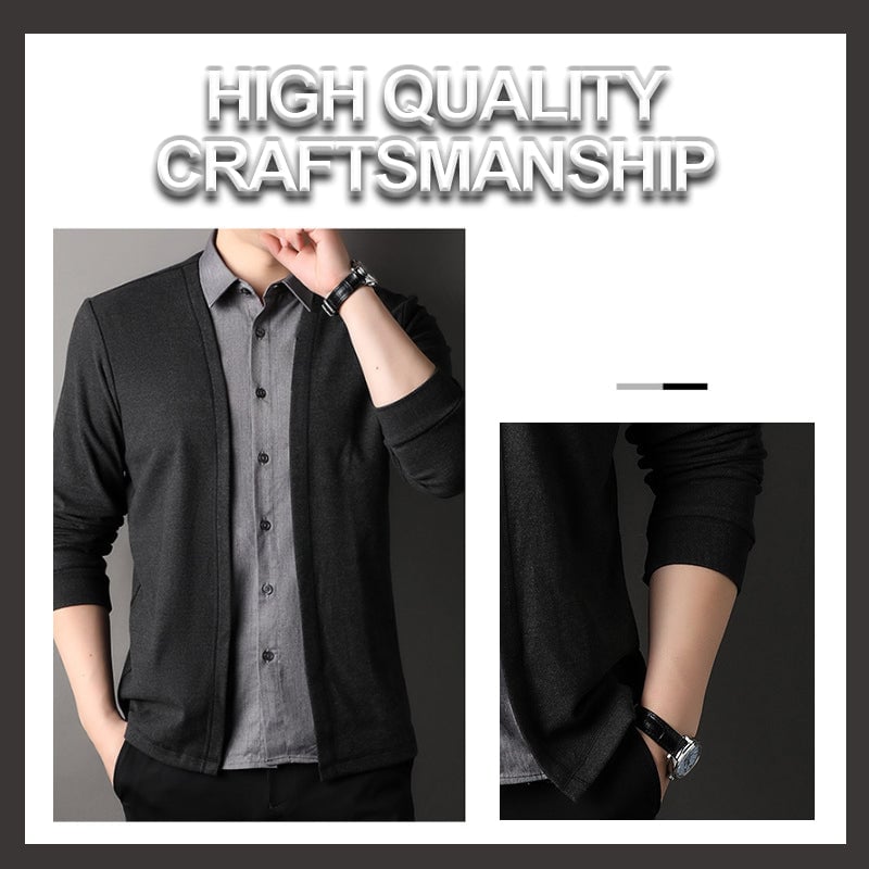 Men's fake two-piece shirt collar knitted cardigan