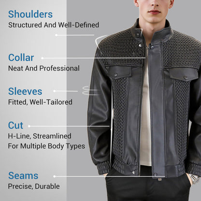 ⏰Limited Time Offer! Men's Fashion Barley-Weave Leather Jacket