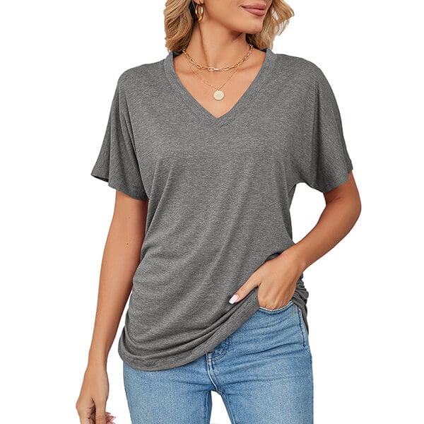 Women's V Neck Dolman Tops with Side Shirring
