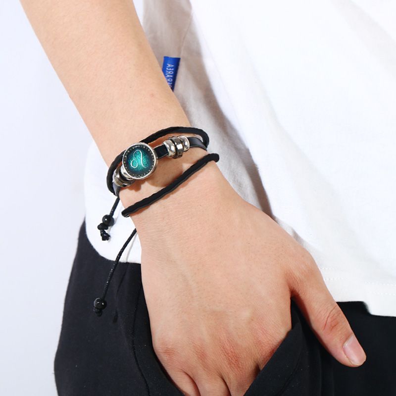 🎁Great Gift🌌Luminous 12 Constellations Bead Leather Woven Bracelet