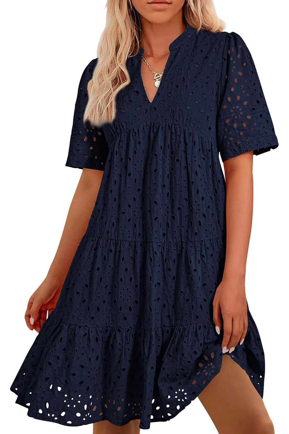 ⏰2025 Hot Sale -Women's Elegant Hollow Out Lace Ruffle Casual Mini Dress