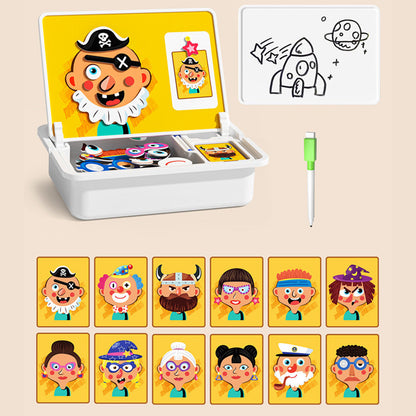 Magnetic puzzle box for children with game and drawing board
