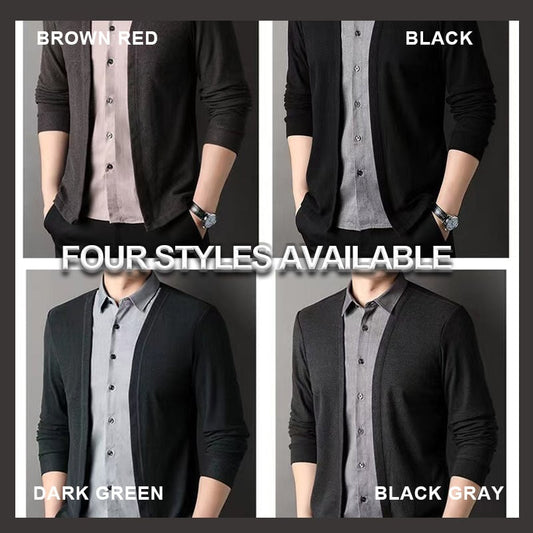 Men's fake two-piece shirt collar knitted cardigan