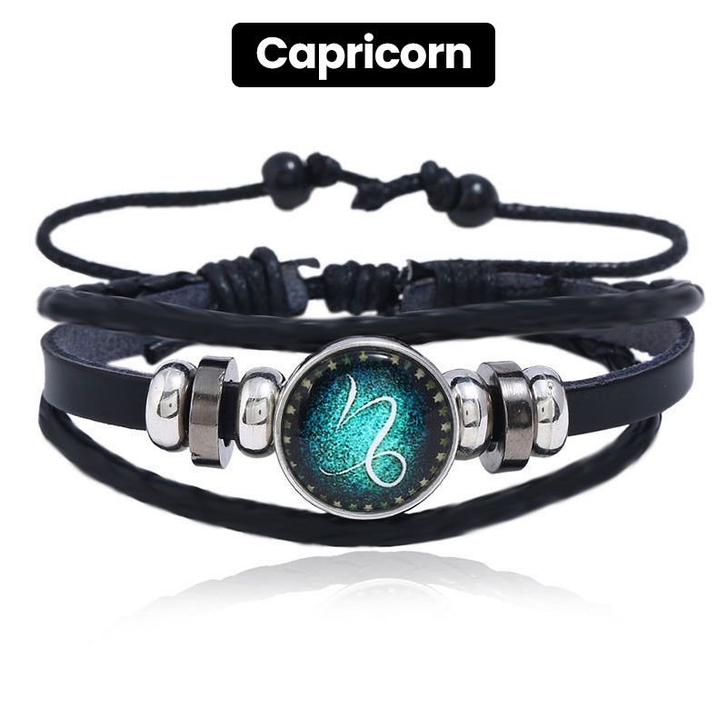 🎁Great Gift🌌Luminous 12 Constellations Bead Leather Woven Bracelet