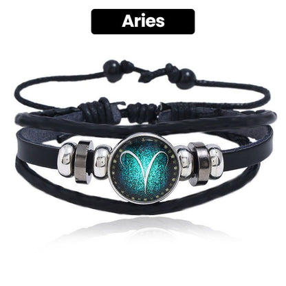 🎁Great Gift🌌Luminous 12 Constellations Bead Leather Woven Bracelet