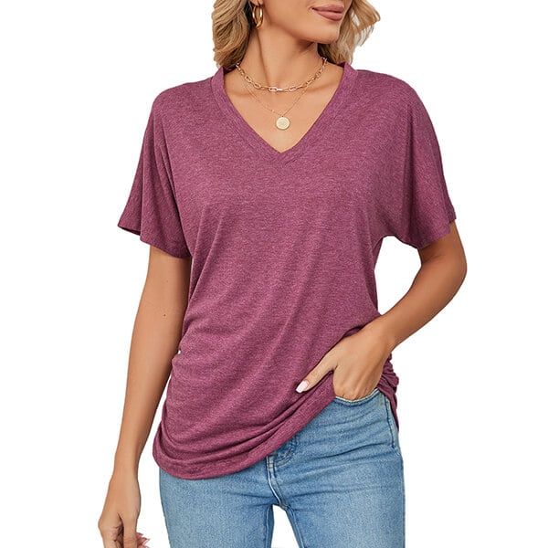 Women's V Neck Dolman Tops with Side Shirring