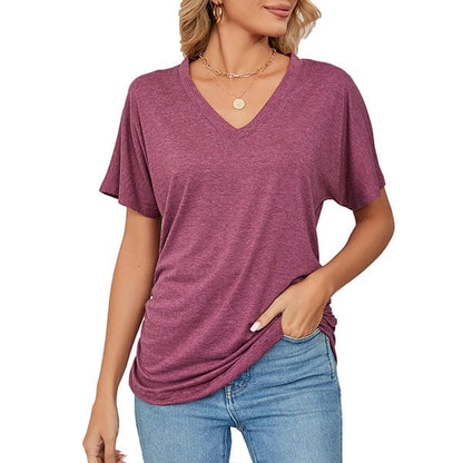 Women's V Neck Dolman Tops with Side Shirring