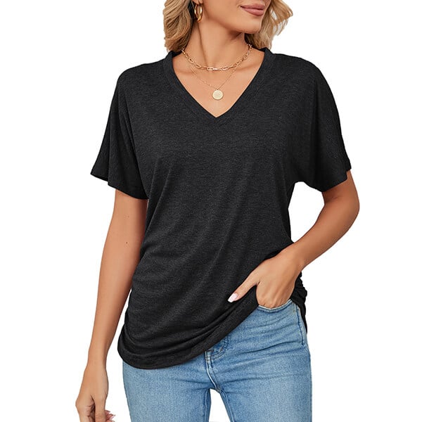 Women's V Neck Dolman Tops with Side Shirring