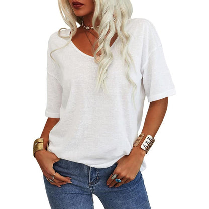 💖2025 Summer Sale 49% OFF💥Women's Solid Color V-Neck T-shirt