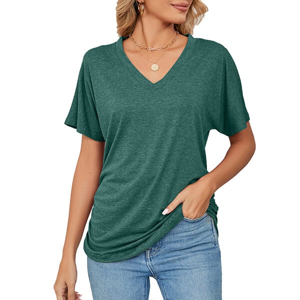 Women's V Neck Dolman Tops with Side Shirring