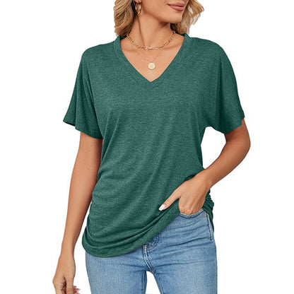 Women's V Neck Dolman Tops with Side Shirring