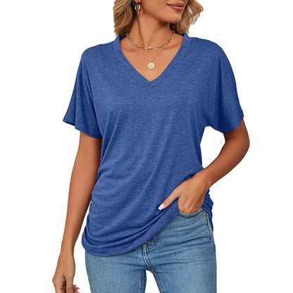 Women's V Neck Dolman Tops with Side Shirring
