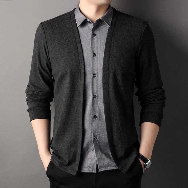 Men's fake two-piece shirt collar knitted cardigan