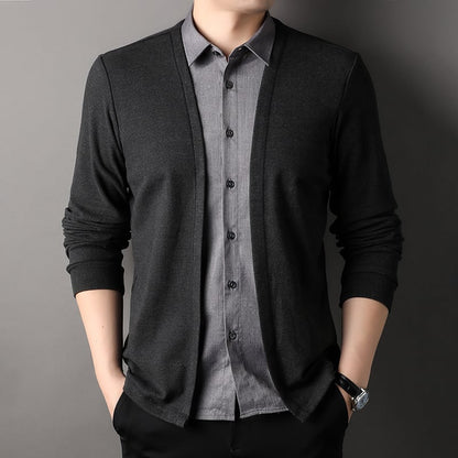 Men's fake two-piece shirt collar knitted cardigan
