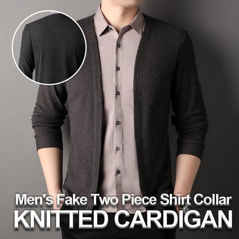 Men's fake two-piece shirt collar knitted cardigan
