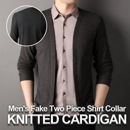 Men's fake two-piece shirt collar knitted cardigan