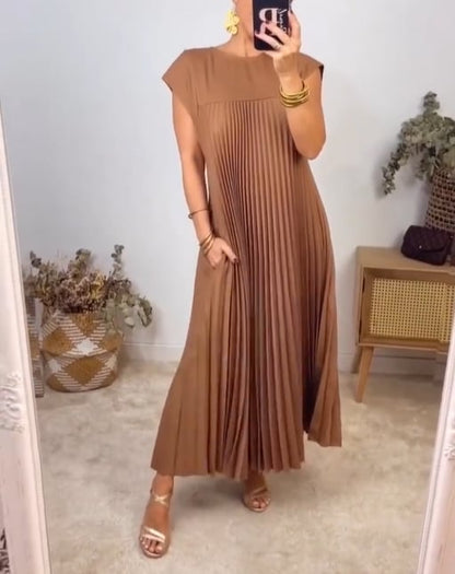 🔥Hot Sales👗Sleeveless Pleated Simple Solid Color Dress