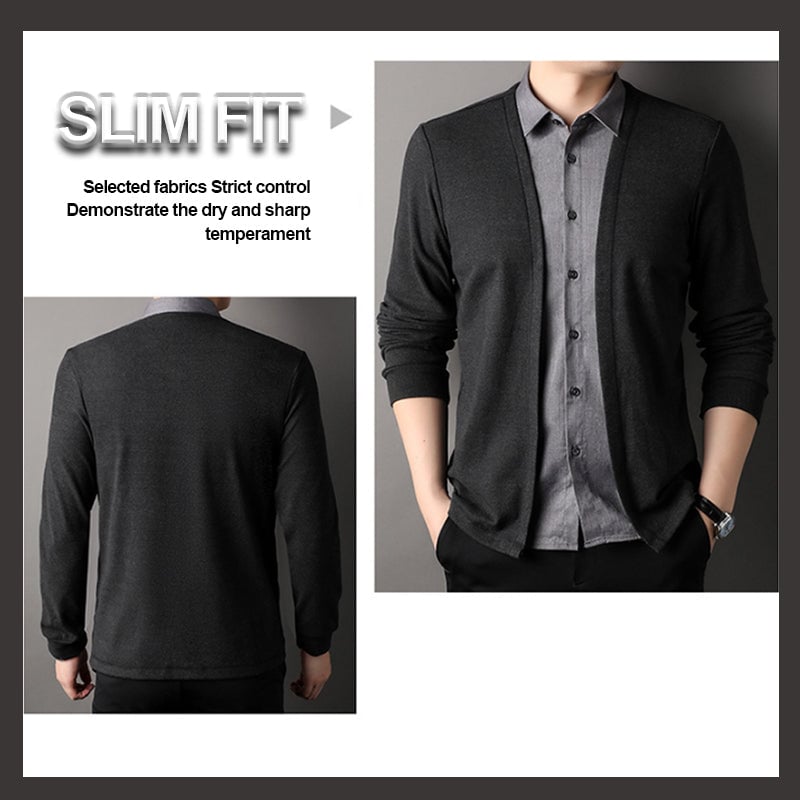 Men's fake two-piece shirt collar knitted cardigan