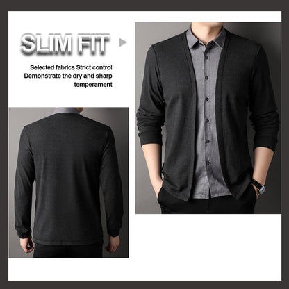 Men's fake two-piece shirt collar knitted cardigan