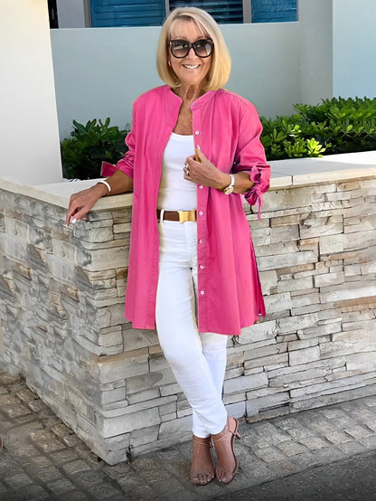 ⏳ Limited time 50% off! 💥Solid Color Long Cotton Shirt Jackets For Women（The more you buy, the higher the discount）