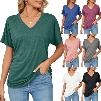 Women's V Neck Dolman Tops with Side Shirring