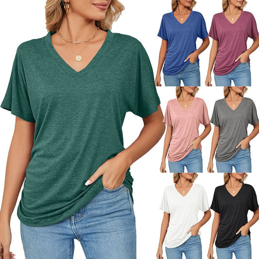 Women's V Neck Dolman Tops with Side Shirring