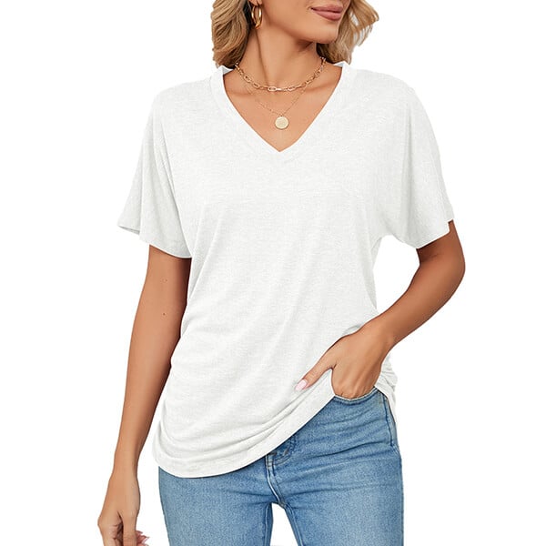 Women's V Neck Dolman Tops with Side Shirring