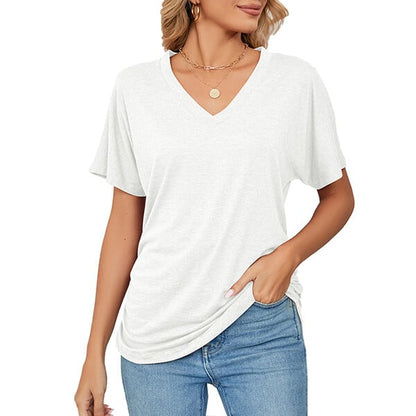 Women's V Neck Dolman Tops with Side Shirring