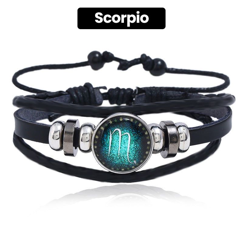 🎁Great Gift🌌Luminous 12 Constellations Bead Leather Woven Bracelet
