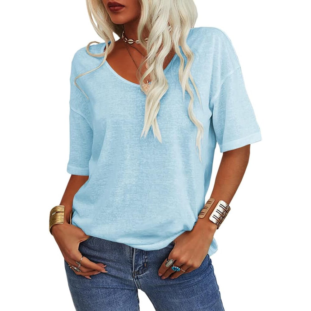 💖2025 Summer Sale 49% OFF💥Women's Solid Color V-Neck T-shirt